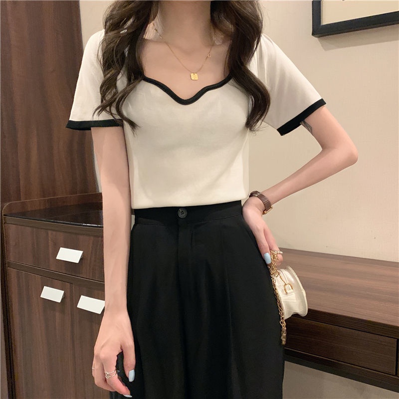 alice-แขนสั้นเสื้อยืดผู้หญิงบางแฟชั่นคอวีไม่สม่ำเสมอบางถักด้านบน-2022-ฤดูร้อน-ทันสมัย-stylish-ทันสมัย-ทันสมัย-fs210090-36z230909