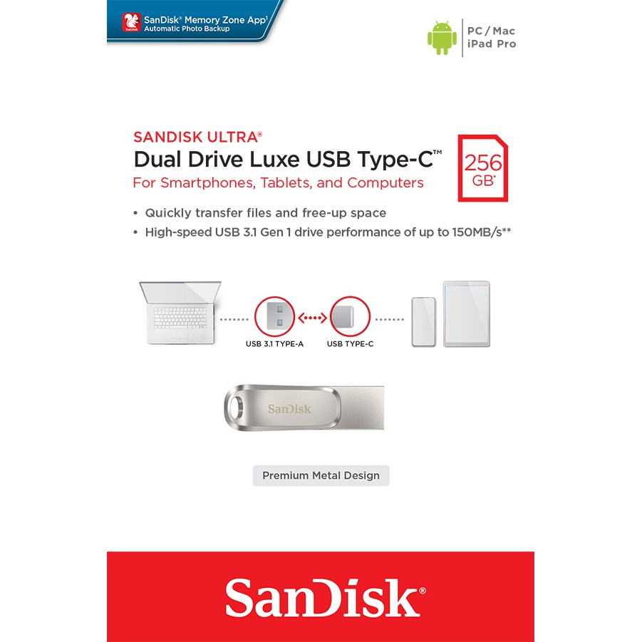 ภาพสินค้าSanDisk Ultra Dual Drive Luxe USB Type-C, 256GB (SDDDC4-256G-G46) จากร้าน sandisk_thailand_officialshop บน Shopee ภาพที่ 1