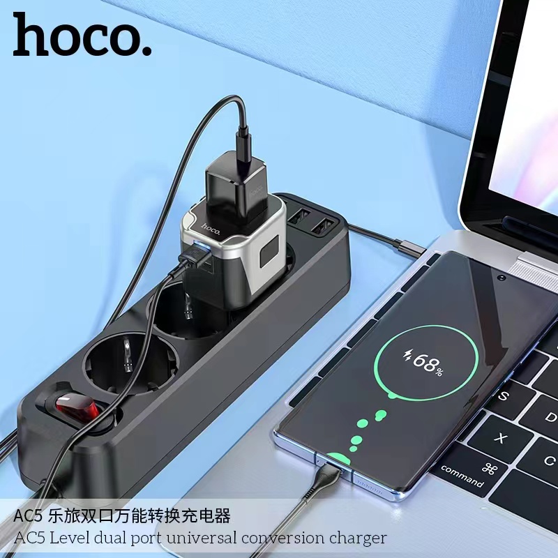 hoco-2022-ac5-travel-charger-ชุดหัวชาร์จปลั๊กแปลงแรงดันไฟฟ้าทั่วโลก-universal-converter-charger-2-usb