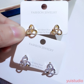 สินค้า Yuistudio ต่างหูฝังเพชรทรงเรขาคณิตเครื่องประดับสตรี