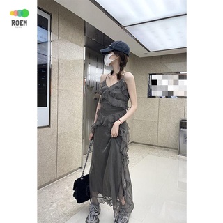 <NOBODYS land} long gray chiffon dress with H style vintage summer 2022 for women