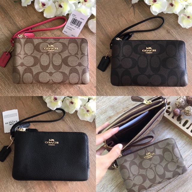 รูปภาพสินค้าแรกของ️แท้ % Coach Double Zip Wristlet คล้องมือไซส์ S 2 ซิป