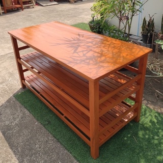 Sukthongแพร่ โต๊ะวางทีวี 70*150สูง80ซม.โต๊ะวางของไม้สัก ชั้นวางของ 3 ชั้น โต๊ะเอนกประสงค์ ขนาดใหญ่ สีสักน้ำตาลส้ม