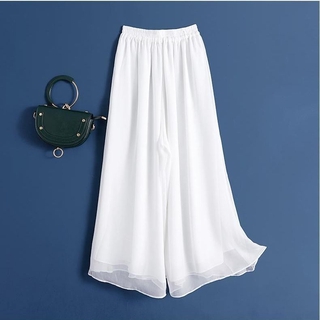 กางเกงกระโปรง ขากว้าง ผ้าชีฟอง เอวสูง ทรงหลวม ขนาดใหญ่ สีขาว สไตล์เกาหลี 2020