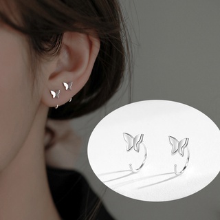 สินค้า ต่างหู Sweet Silver Plating Glossy Butterfly Earrings Women Korean Simple Ear Stud Clip Jewelry Accessories