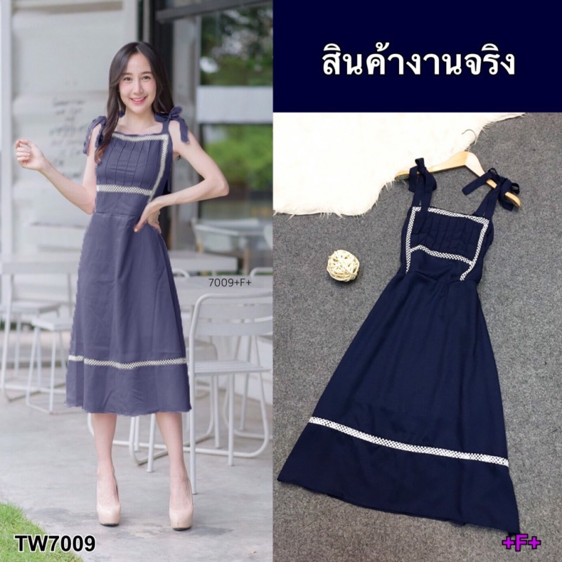 เดรสสายเดี่ยวผูกโบว์สีพื้น-tw7009