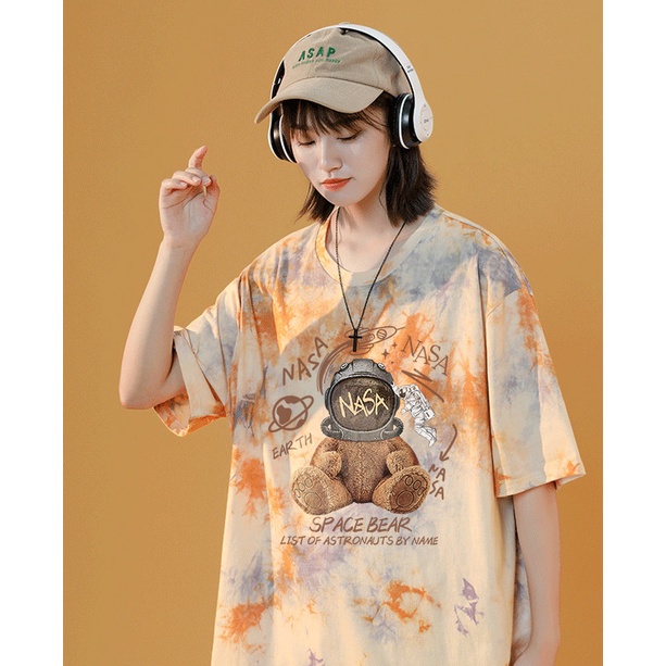 fashiongirl1688-พร้อมส่ง-เสื้อยืดมัดย้อมลายหินอ่อน-ลายหมีน่ารักๆ-เสื้อยืดผู้หญิง-เสื้อแฟชั่น-คอกลมแขนสั้นลายการ์ตูน
