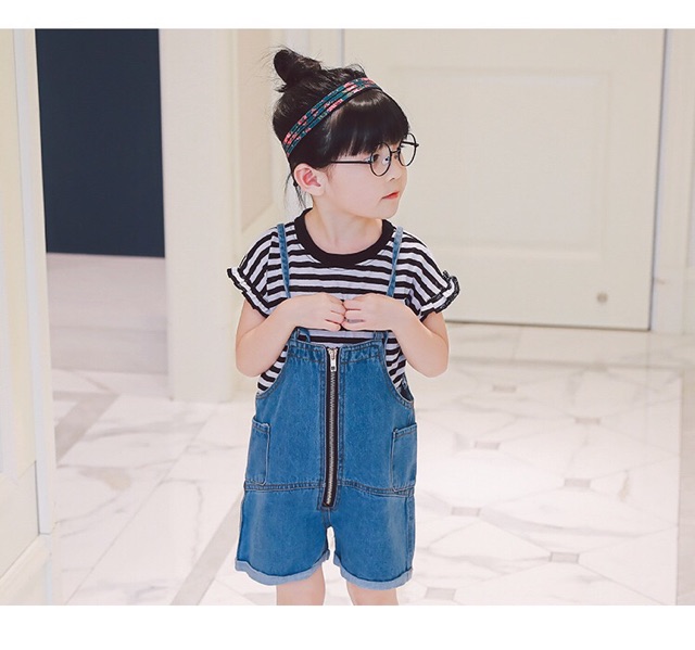 ส่งฟรี-ems-จ้า-set-2-ชิ้น-เอี๊ยมยีนส์-เสื้อแขนสั้น