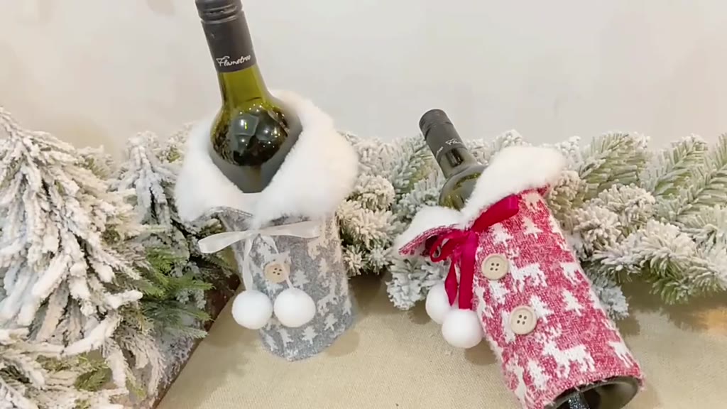 การ์ตูน-ซานตาคลอส-ถัก-ที่ครอบขวดแชมเปญ-เครื่องประดับคริสต์มาส-ที่ครอบขวดไวน์-โต๊ะ-แต่งตัว-ตกแต่งห้องครัว