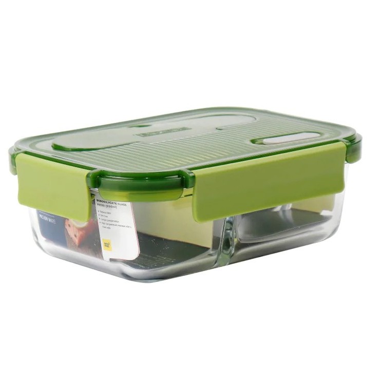 ภาพหน้าปกสินค้าSuper lock Glass กล่องอาหารแก้ว ขนาด 950 มล. 3 ช่อง รุ่น 6093 สีเขียว พร้อมช้อนส้อมในกล่อง