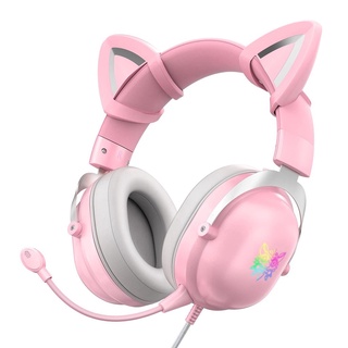 Onikuma X11 Cat Ears Gaming Headphone Limited Edition หูฟังเกมมิ่ง รูปทรงหูแมว - (Pink,Black)