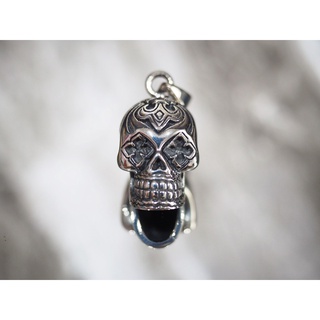 จี้หัวกระโหลก 3D Skull Fleur de lis Day of Death จี้สร้อยคอผู้ชายเงินแท้ Biker jewelry / PD2