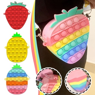 New Kawaii Women Shoulder Bag Pop It Coin Purse Fidget Toys Reliver Stress Rainbow Push Bubble Backpack For Girl