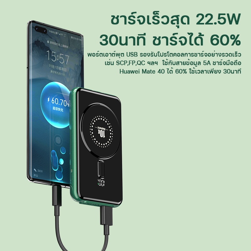พาวเวอร์แบงค์-remax-รุ่น-rpp-268-ชาร์จเร็ว-22-5w-ชาร์จไร้สาย-15w-ความจุ-10000mah-ขนาดเล็ก-แท่นชาร์จแม่เหล็ก