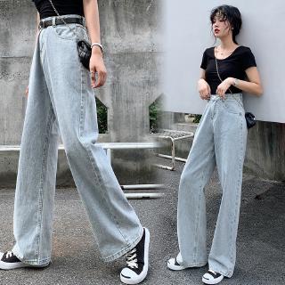 【Ready stock】Women Casual Trendy High Waist Straight Denim Wide Legs Jeans