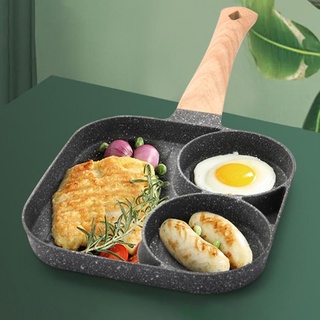 ▨♚☁2 Cups Pancakes Frying Pans Breakfast Egg Pan Durable Non-stick Pan Holes Cooking Egg Ham Pans Wooden Handle Breakfas