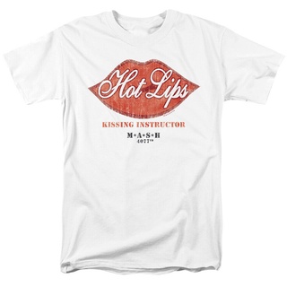 เสื้อยืดเด็กผช - Mash Hot Lips เสื้อยืดผู้ชายริมฝีปากร้อน Houlihan ลิขสิทธิ์รายการทีวีคลาสสิกสีขาว