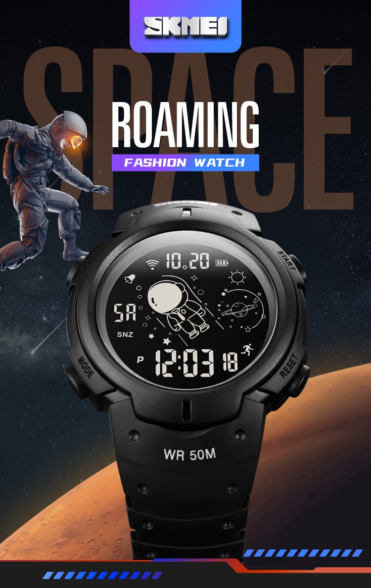 มุมมองเพิ่มเติมของสินค้า Skmei นาฬิกาข้อมือแฟชั่น อเนกประสงค์ กันน้ํา แนวสปอร์ต ลายนักบินอวกาศ