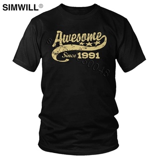 เสื้อยืดพิมพ์ลายแฟชั่น เสื้อยืดแขนสั้น ผ้าฝ้าย พิมพ์ลาย Awesome Since 1991 ของขวัญวันเกิด สําหรับผู้ชาย 29 ปี