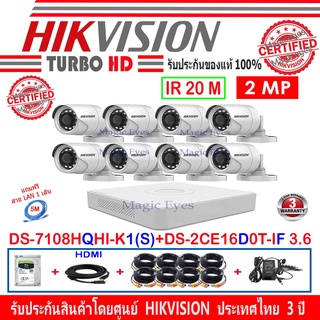 สินค้า Hikvision ชุดกล้องวงจรปิด 2MP รุ่น DS-2CE16D0T-IF 3.6(8)  +DVR รุ่น  DS-7108HQHI-K1(S)(1)+ อุปกรณ์ครบเซ็ท