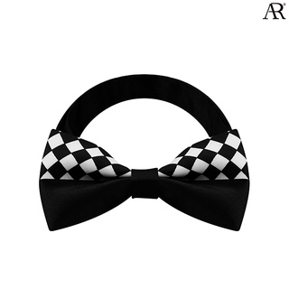 ANGELINO RUFOLO Bow Tie ผ้าไหมพิมพ์ลายคุณภาพเยี่ยม โบว์หูกระต่ายผู้ชาย ดีไซน์ Black Half Diamond สีดำ/ขาว