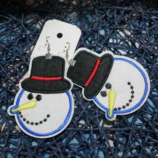 ตุ้มหู ต่างหู ตัวรีดผ้าสักหลาด รูปสโนว์แมน น่ารักๆ (Snowman Christmas Fashion Earrings)