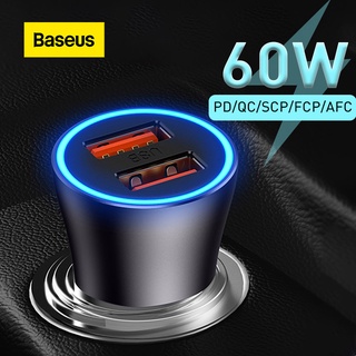 Baseus ที่ชาร์จในรถยนต์ 60W 65W 40W ชาร์จเร็ว พอร์ตคู่ USB Type-C ที่ชาร์จโทรศัพท์ในรถ ที่จุดบุหรี่ ที่ชาร์จ