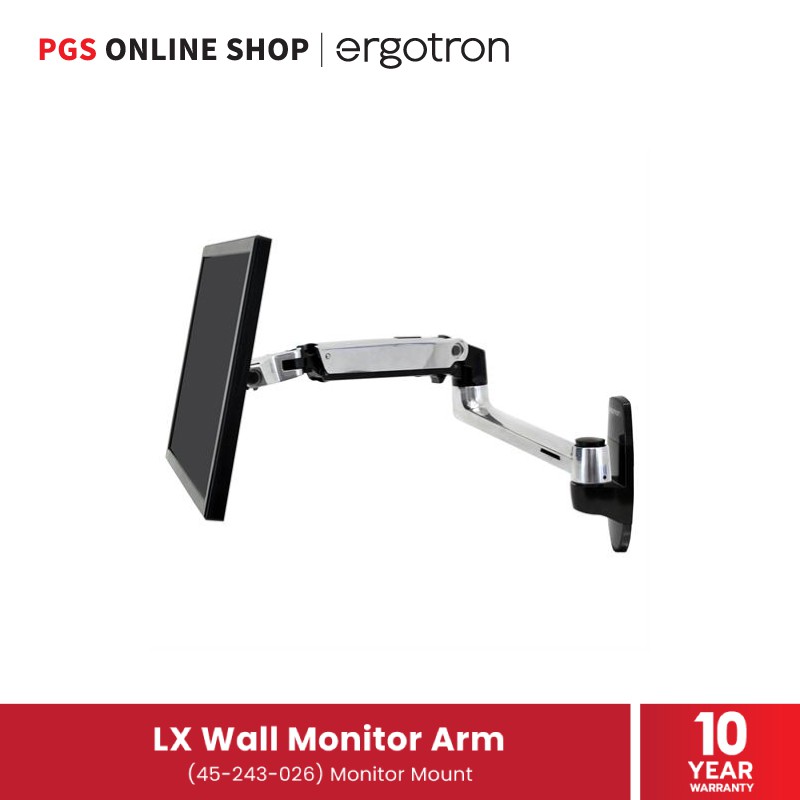 Ergotron ขาตั้งจอ รุ่น LX Wall Monitor Arm (POLISHED ALUMINUM COLOR)  รองรับน้ำหนัก 3.2–11.3 kg