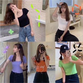 ภาพขนาดย่อของสินค้าcici(พร้อมส่ง)เสื้อไหมพรมคอยูแขนสั้น เนื้อผ้าเย็นในสบาย สีแซ่บมากๆ(6007)