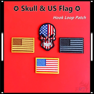 แผ่นแพทช์ปักลายหัวกะโหลก &amp; Us Flag Hook สําหรับตกแต่งเสื้อผ้า 1 ชิ้น