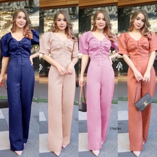 B17443 Set 2 ชิ้น เสื้อครอปอกไขว้ร้อยเชือก + กางเกงขายาว Set of 2 pieces: cropped top + long pants