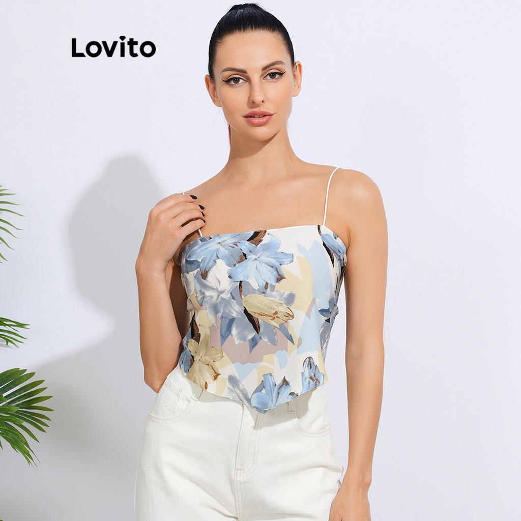 ภาพหน้าปกสินค้าLovito เสื้อแขนกุด แบบเชือกผูก เปิดหลัง ลายดอกไม้ ผีเสื้อ สไตล์โบโฮ L18X416 (สีน้ำเงิน สีชมพู) จากร้าน lovito.th บน Shopee