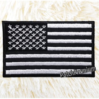 ✅ธงชาติอเมริกา ธงอเมริกา เทาดำ - ตัวรีด (Size M) ตัวรีดติดเสื้อ