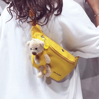 Bear canvas bag หญิง 2022 ใหม่อินเทรนด์น่ารักกระเป๋าคาดหน้าอกนักเรียน all-match กระเป๋าสะพายข้าง messenger