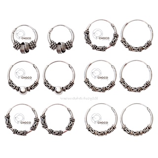 (S925) ต่างหูห่วง ต่างหูเงินแท้ ต่างหูรมดำ Sterling Silver Hoop earrings