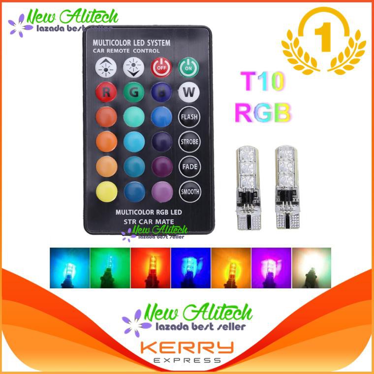 new-alitech-หลอดไฟหรี-เปลี่ยนสีได้-ขั้วหลอด-t10-rgb-เปลี่ยนสีได้-ด้วยรีโมท-2หลอด