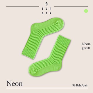 Neon ถุงเท้าแฟชั่น สีเขียวนีออน สายสตรีท ถุงเท้าครึ่งแข้ง ราคาถูก คุณภาพดี