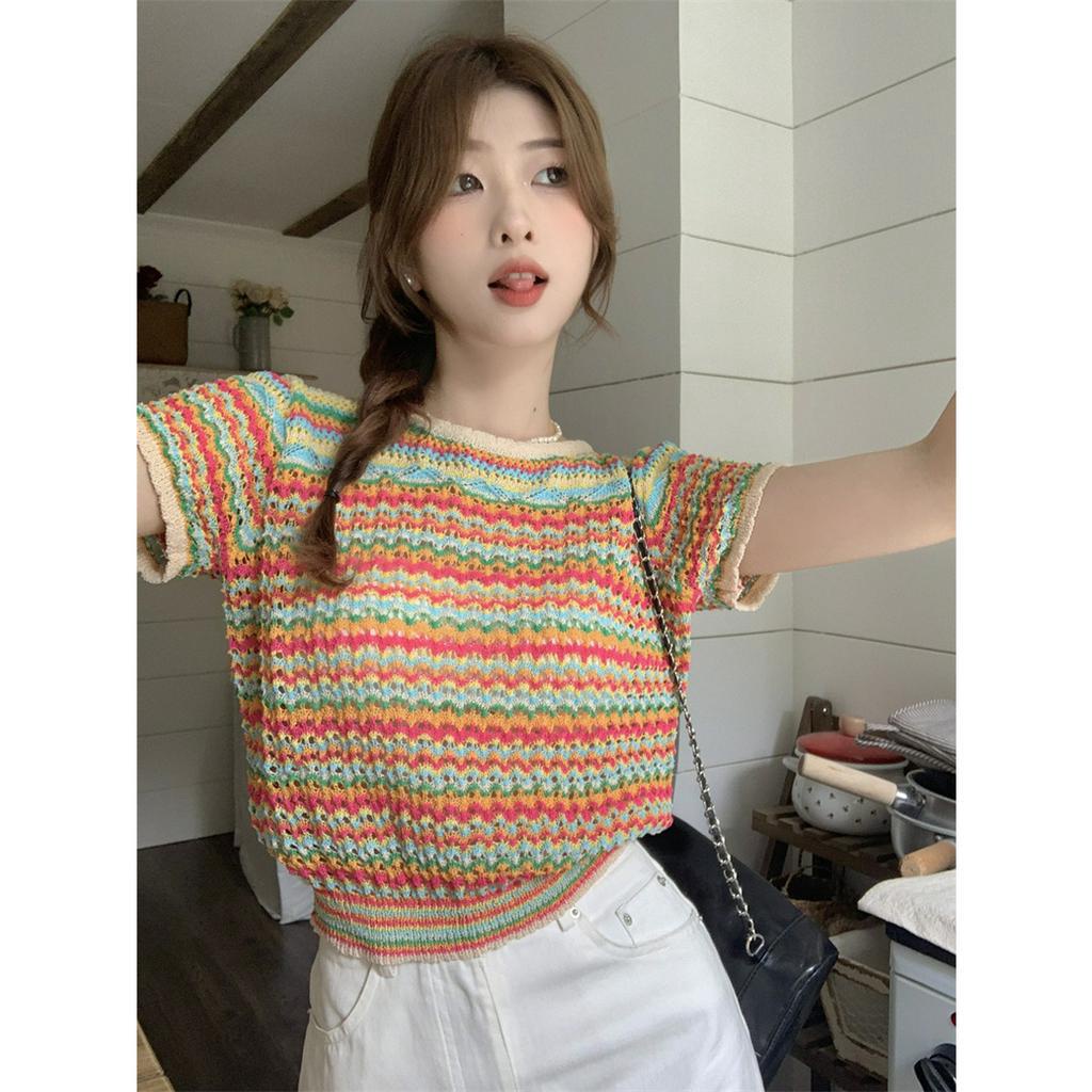 cicishop-t2172-t2162-knitt-tops-เสื้อสายเดี่ยว-เสื้อครอปไหมพรมถักสลับสี-แพทเทิร์นสวยสไตล์โคเรียสุดๆ