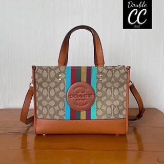 (แท้ 💯%‼ Factory) Coach Dempsey Carryall in Signature Jacquard With Stripe And Coach Patch