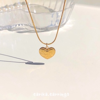 earika.earrings - gold heart shaped coin necklace สร้อยคอสีทองจี้หัวใจ (ใส่ได้ 2 ด้าน) ปรับขนาดได้ ผิวแพ้ง่ายใส่ได้