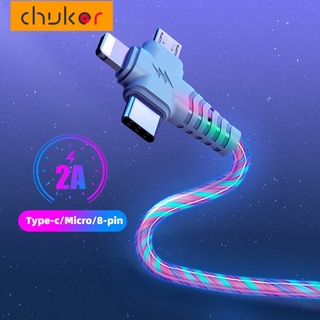 Chuker 3 In 1 สายชาร์จ USB เรืองแสง สําหรับ Samsung LED Kable USB เป็น Micro USB Type C 8 Pin
