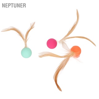 Neptuner ลูกบอล แบบนิ่ม แบบโต้ตอบ ยืดหยุ่น พร้อมขนนก สําหรับแมว ลูกแมว 3 ชิ้น