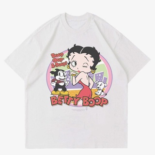 เสื้อยืดสีดำอินเทรนด์เสื้อยืด ลาย BETTY BOOP สไตล์วินเทจ | เสื้อยืด ลาย VINTAGE 90S | Boop เสื้อผ้า สีขาวS M L   XL  XX