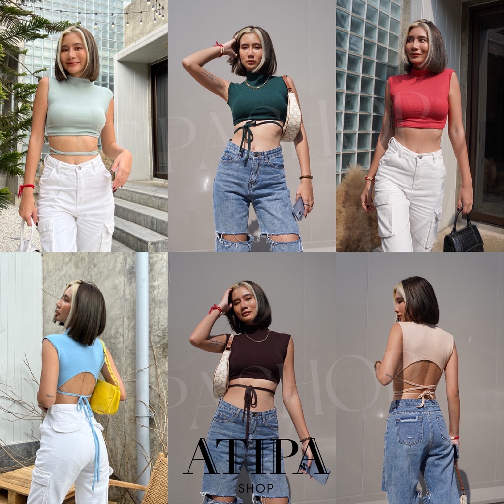 atipashop-mila-crop-เสื้อครอป-แขนกุด-คอเต่า-เว้าด้านหลัง