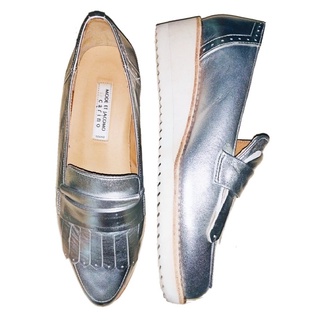 🐯 เบอร์ 39 ® รองเท้าส้นเตารีด สีบอร์นเงิน แบรนด์ MODE ET JACOMO CARINO Japan