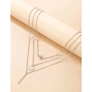 สร้อยคอแฟชั่น สร้อยคอ 3 ชั้น สวยๆน่ารักๆ Round Pendent Layered Necklace (ส่งจากไทย)