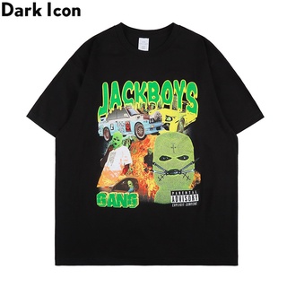 เสื้อยืด 【Hot】Dark Icon High Street Travis Scott Jackboy Portrait Printed T-shirt Men Women Fashion Hip Hop TShirts