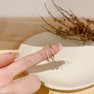 2 In 1 ชุดเครื่องประดับ แหวนหมั้น แหวนหมั้นแต่งงาน เหล็กไทเทเนียม ประดับเพชรคริสตัล สีทอง ปรับขนาดได้