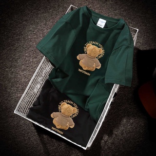 2022 แขนสั้นใหม่เสื้อยืดแขนสั้นพิมพ์ลายหมีฤดูร้อนสไตล์ฮ่องกง