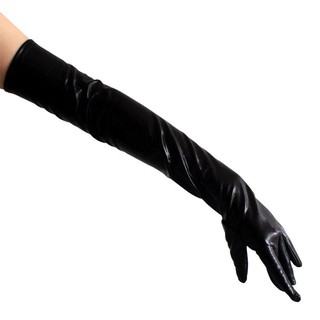 ถุงมือหนัง แบบยาว สีดำ